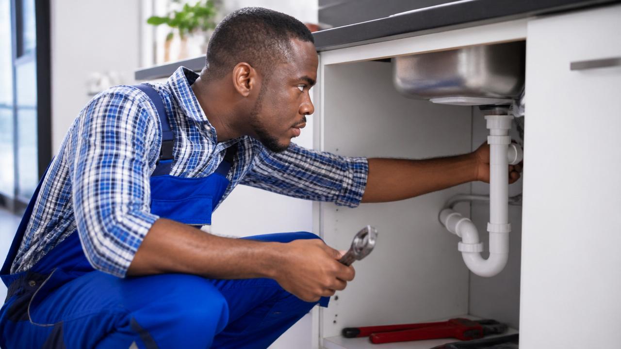 Professional plumber repairing residential pipes in a modern kitchen — Kgwadikholo plumbing services across Mpumalanga, Limpopo and Gauteng